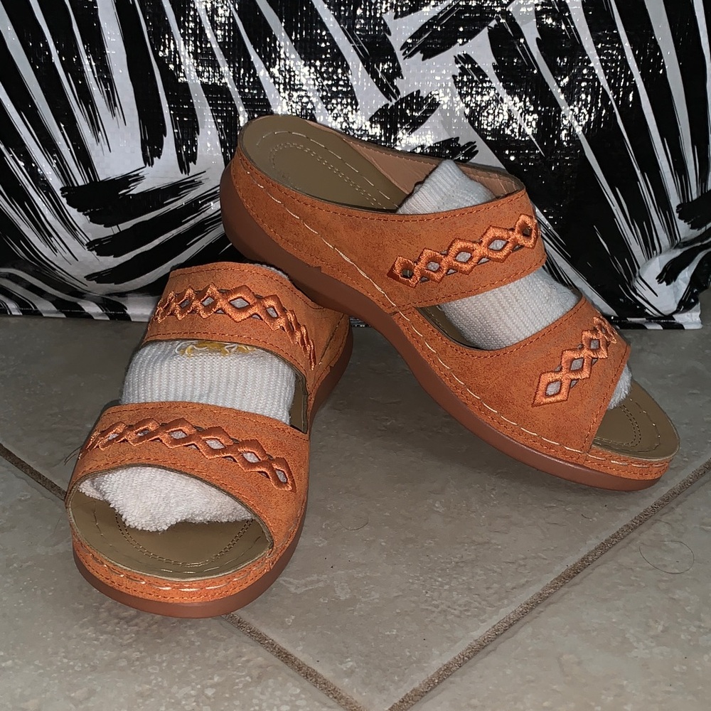 Orange and Tan Braided Sandals
